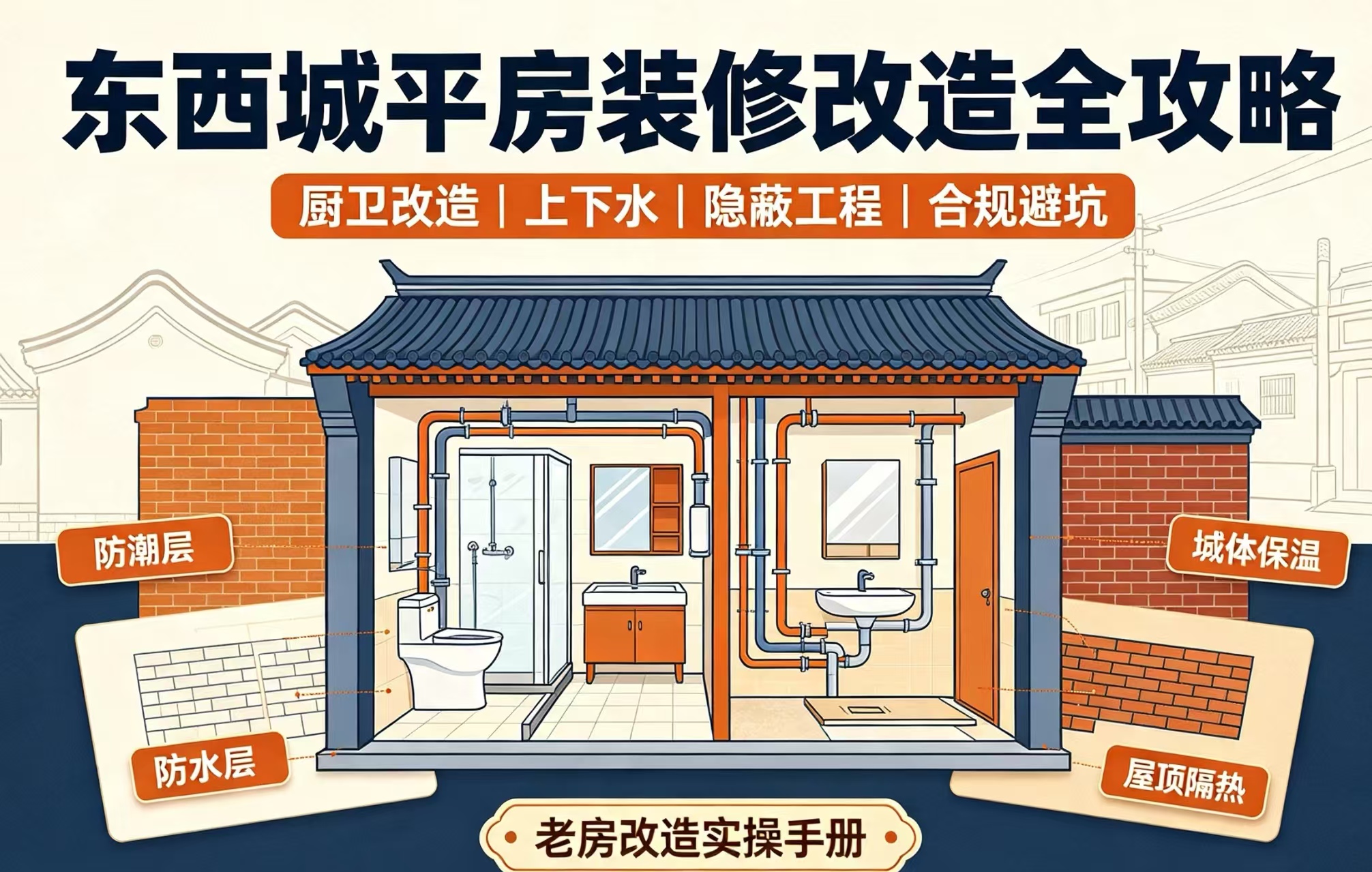 东西城平房装修改造全攻略：厨卫改造、上下水铺设、隐蔽工程与合规避坑