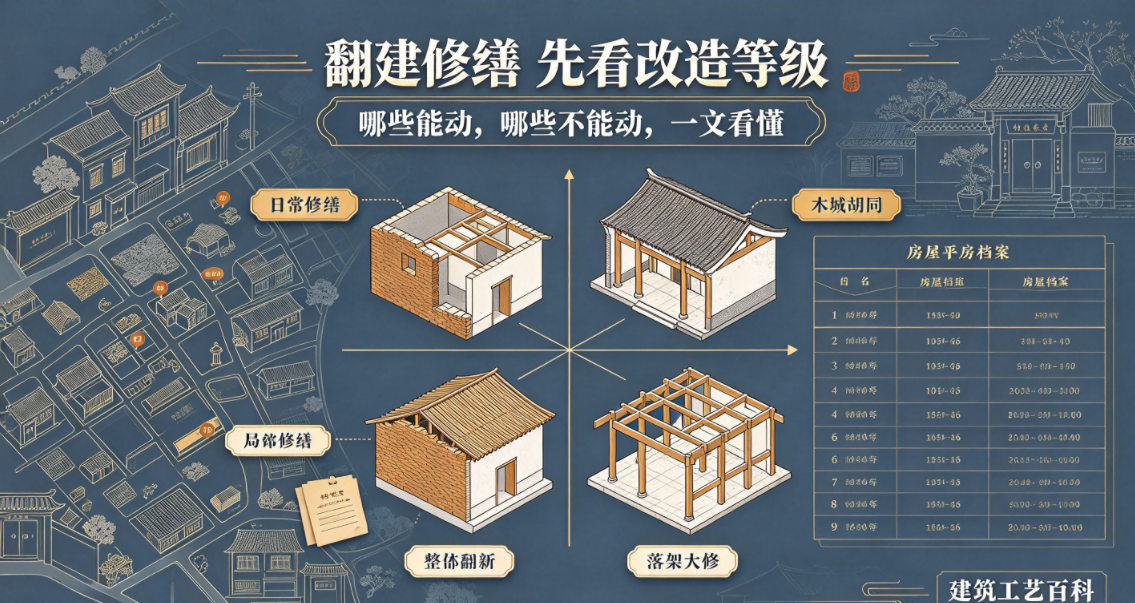 东西城平房翻建修缮百科：日常修缮、局部翻新、落架大修区别、审批规则与成本全解析
